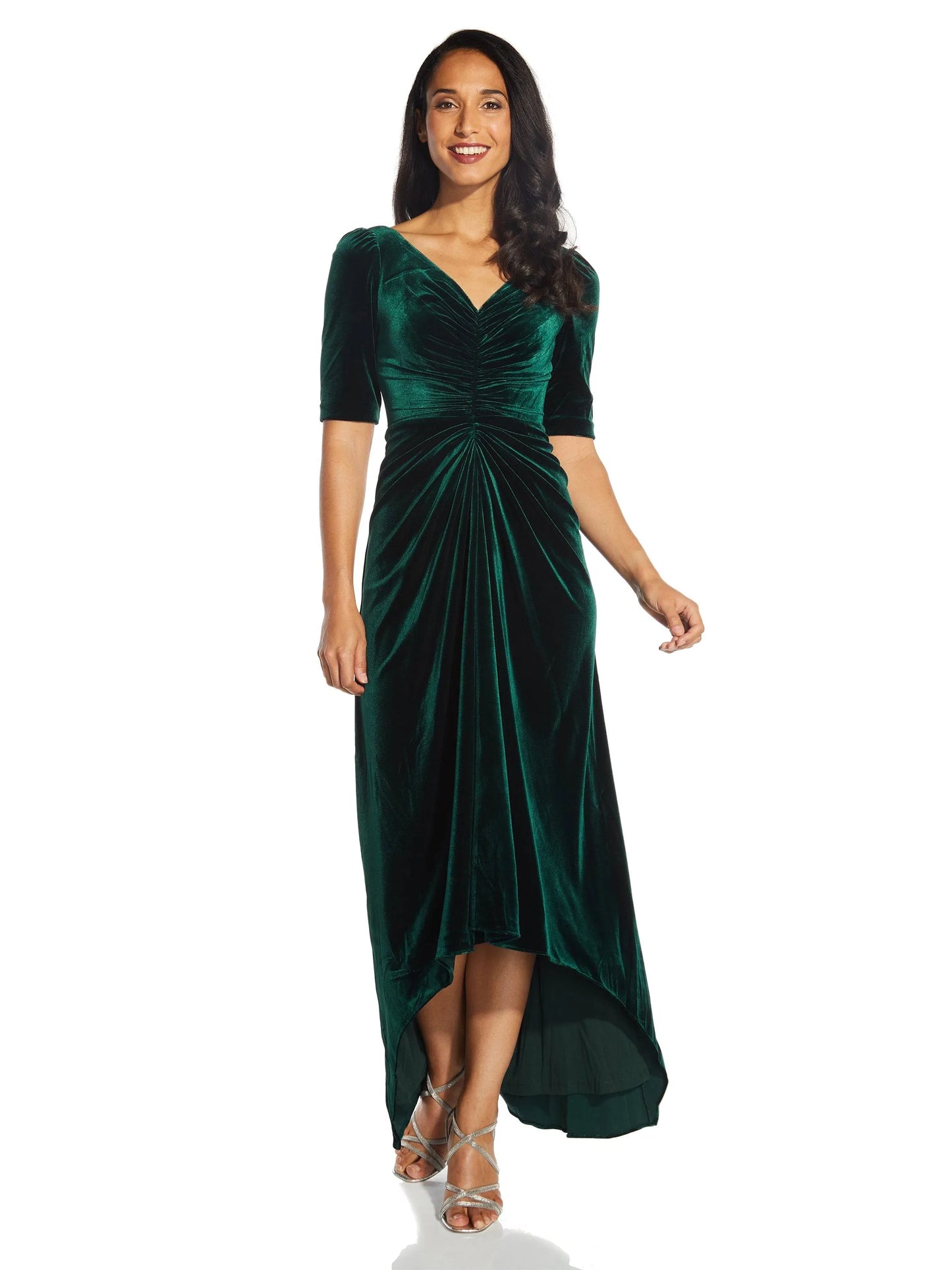 Ruched Velvet Emerald Gown