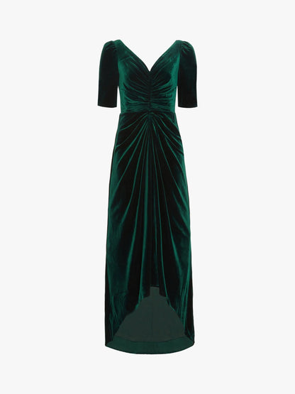 Ruched Velvet Emerald Gown