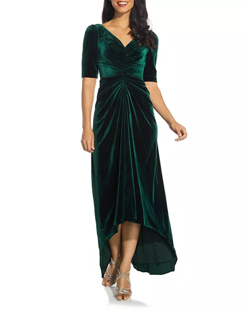 Ruched Velvet Emerald Gown