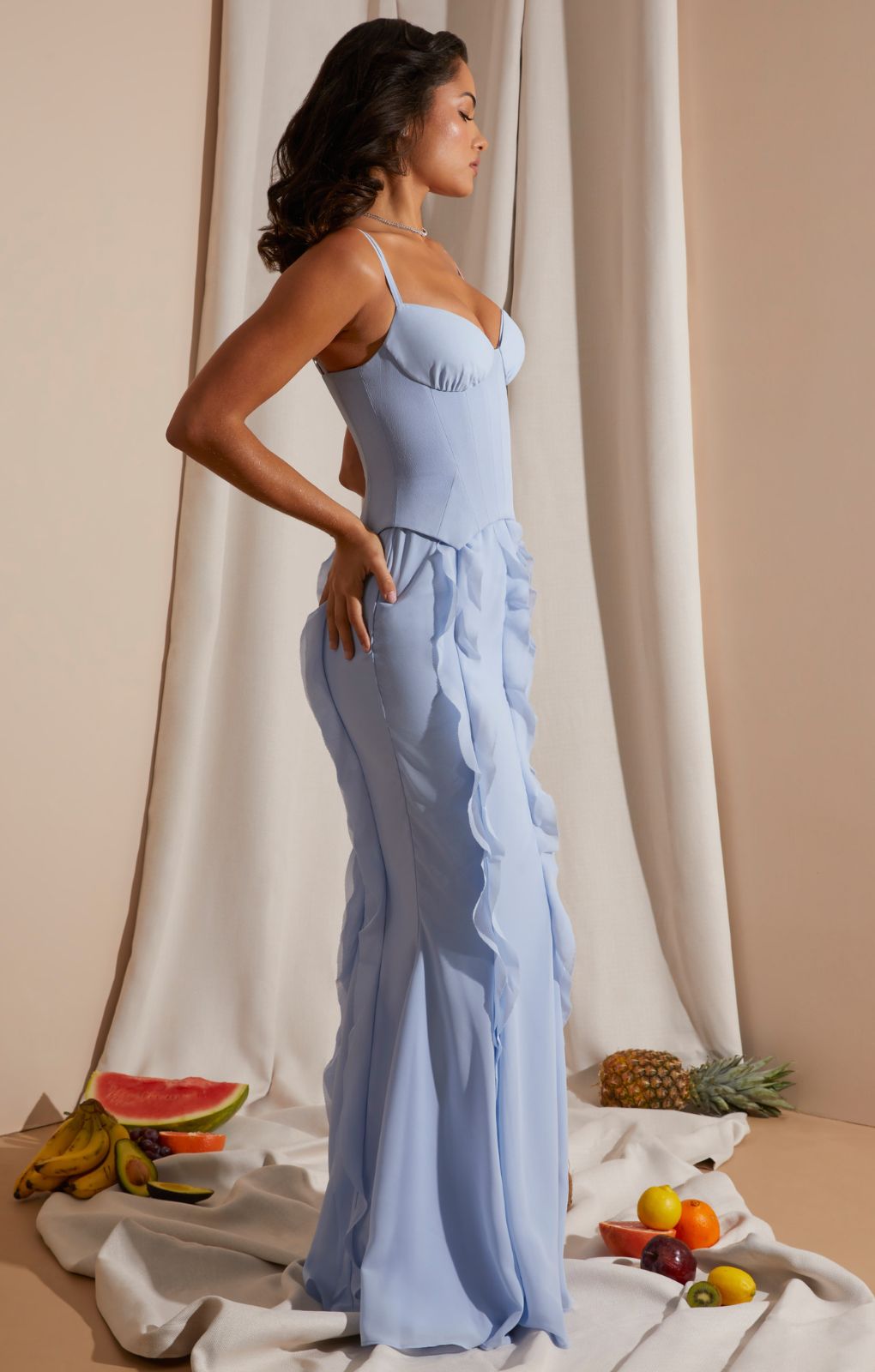 Perrine Corset Frill Skirt Maxi Dress