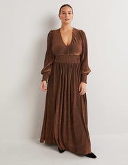 Boden - Metallic Brown Maxi Dress - Designer Dress Hire