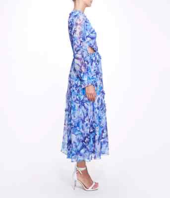 Cutout Floral Georgette Midi Dress
