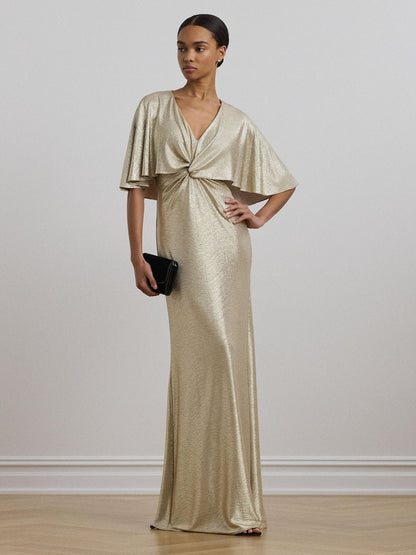 Phinya Foil Print Cape Dress