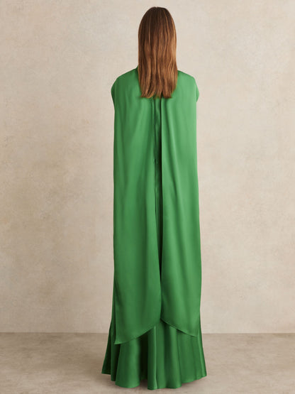 Green Fae Satin Cape Dress