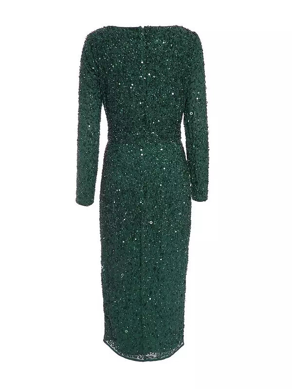 Green Sequin Wrap Midi Dress