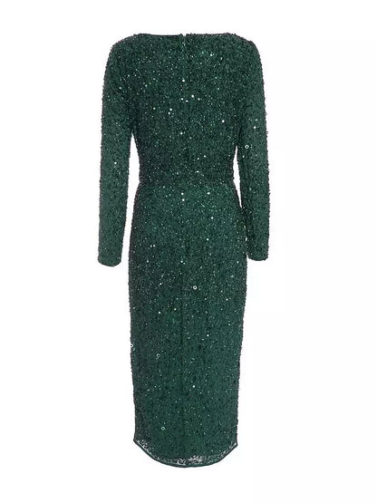 Green Sequin Wrap Midi Dress