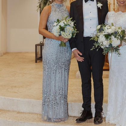 Halter Beaded Column Gown