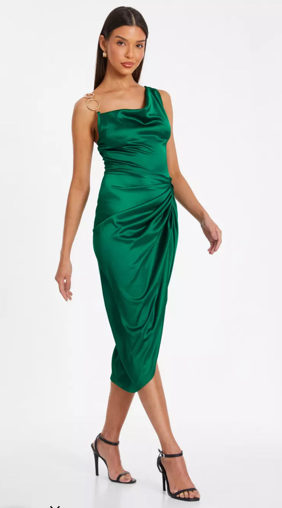 Emerald Green Satin Midi Dress