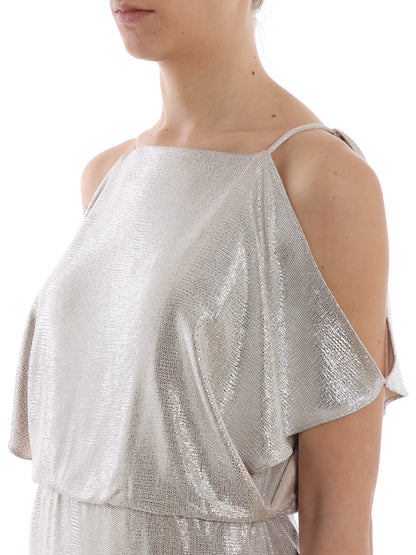 Metallic Cold-Shoulder Gown