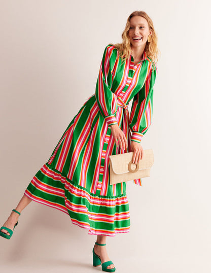 Green Stripe Shirt Dress