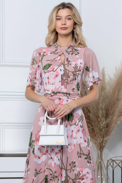 Tina Floral Midi Dress Apricot
