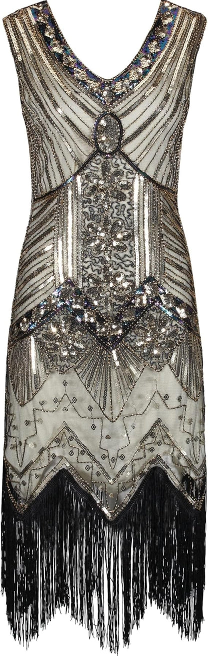 Gloria 1920s Flapper Dress Gold