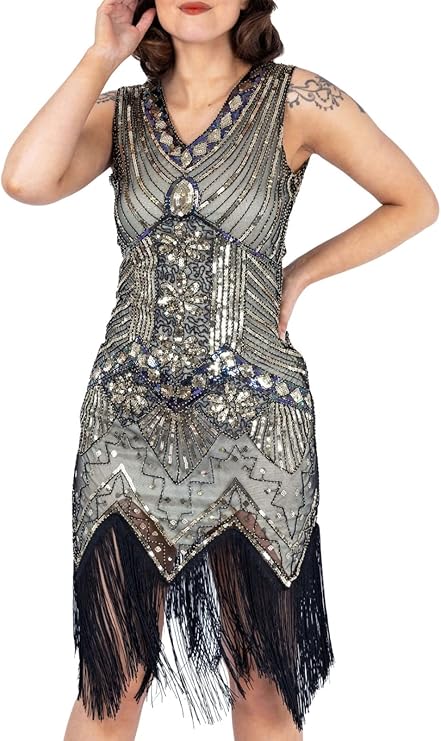Gloria 1920s Flapper Dress Gold