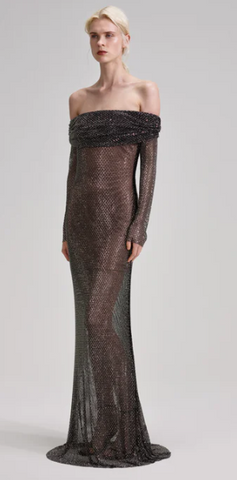Self Portrait - Rhinestone Fishnet Maxi Dress - Designer Dress hire 