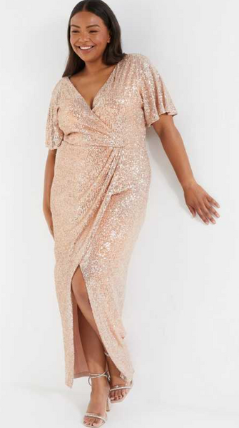 Pink Sequin Wrap Midi Dress Dress Hire UK Girl Meets Dress