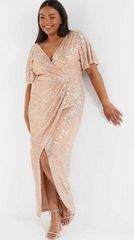 QUIZ - Pink Sequin Wrap Midi Dress - Designer Dress Hire