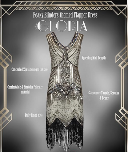 Gloria 1920s Flapper Dress Black