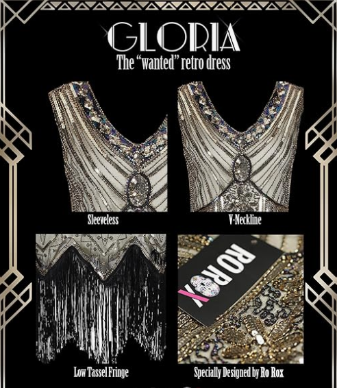 Gloria 1920s Flapper Dress Black