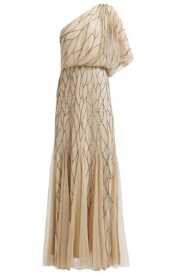 Art Deco Beaded Blouson Gown In Blush