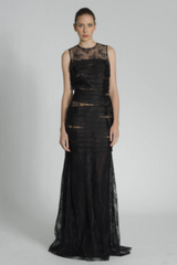CARMEN MARC VALVO - Sleeveless Lace Shutter Gown - Designer Dress Hire