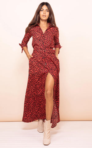 DANCING LEOPARD - Dove Dress Red Leopard - Designer Dress hire 
