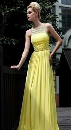 ELLIOT CLAIRE - Yellow Pleated Gown - Designer Dress hire 