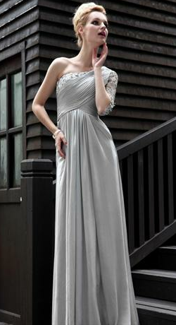 ELLIOT CLAIRE - Jewelled Silver Gown - Designer Dress hire 