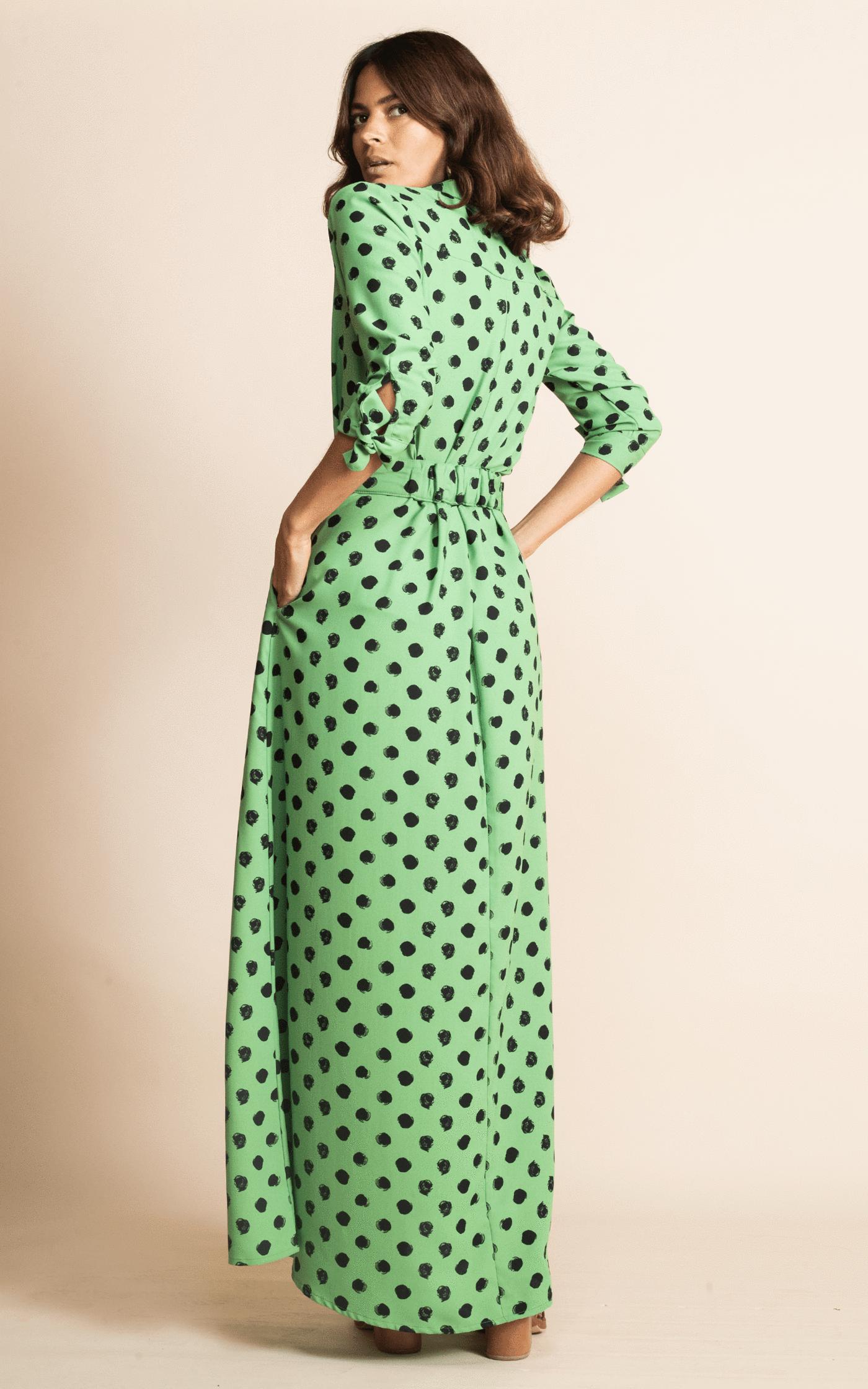 Dove Dress Green Dotty