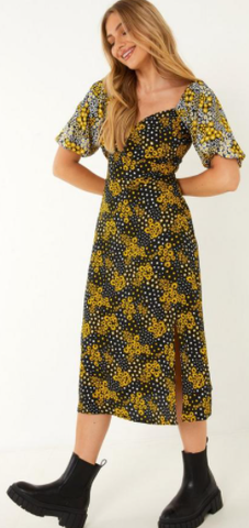 QUIZ - Black Floral Midi Dress - Designer Dress hire 