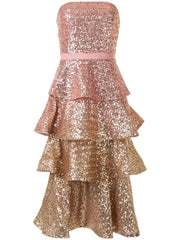 MARCHESA NOTTE - Copper Tiered Sequin Dress - Designer Dress Hire