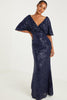 QUIZ - Navy Sequin Wrap Dress - Designer Dress hire