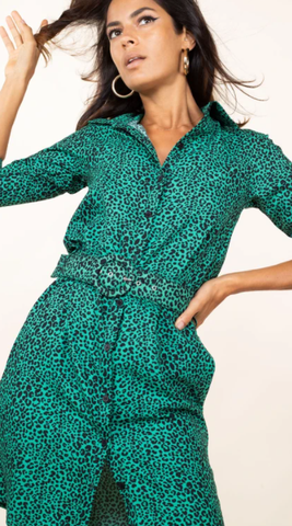 DANCING LEOPARD - Jonah Mini Dress Green Leopard - Designer Dress hire 