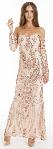 MATTEO - Camilla Gold Sequin Gown - Designer Dress hire 