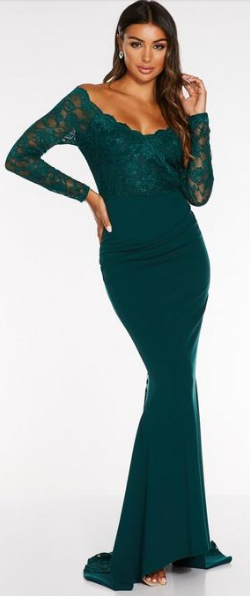 Green Bardot Lace Fishtail Gown | Mermaid dress hire Girl Meets Dress Green Bardot Lace Fishtail Gown | Mermaid dress hire Girl Meets Dress