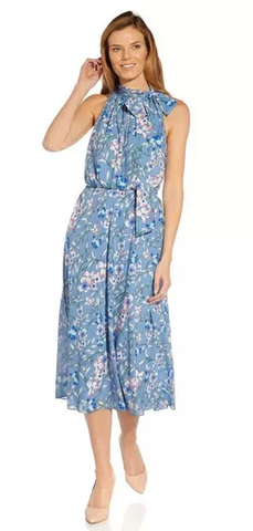 ADRIANNA PAPELL - Floral Printed Tie Neck Dress - Designer Dress hire 