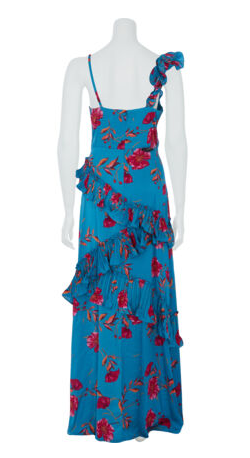 BCBGMAXAZRIA - Blue Floral Frill Dress - Designer Dress hire 