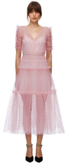 Self Portrait - Pink Dot Mesh Midi Dress - Designer Dress Hire