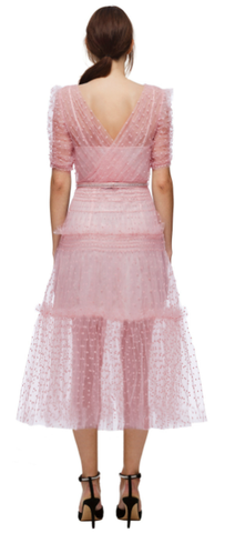 Self Portrait - Pink Dot Mesh Midi Dress - Designer Dress hire 