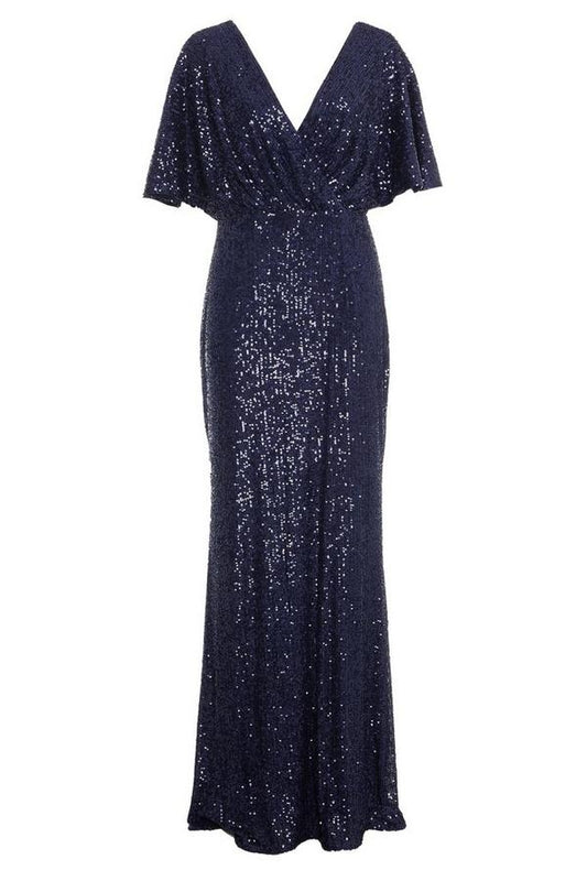 Navy Sequin Wrap Dress