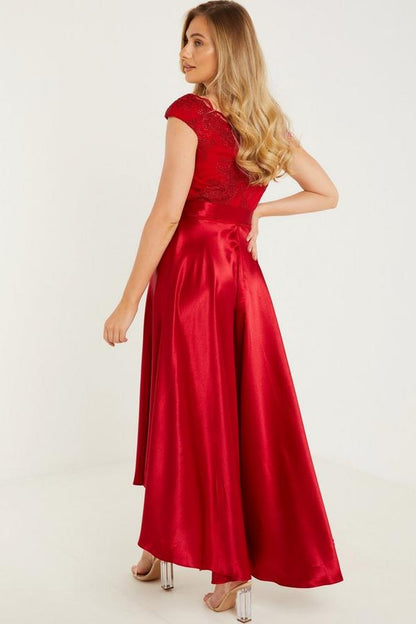 Red Satin Dip Hem Dress | Dress Hire UK Girl Meets Dress Red Satin Dip Hem Dress | Dress Hire UK Girl Meets Dress
