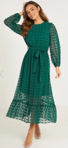 QUIZ - Green Sleeved Midaxi Dress - Designer Dress hire 