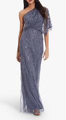 ADRIANNA PAPELL - Art Deco Shoulder Gown Blue - Designer Dress Hire