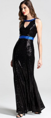 HOTSQUASH - Black Sequin Keyhole Gown - Designer Dress Hire