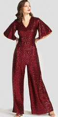 HOTSQUASH - Red Sequin Batwing Jumpsuit - Rent Designer Dresses at Girl Meets Dress