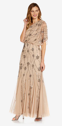 Adrianna papell one shoulder beaded deals gown