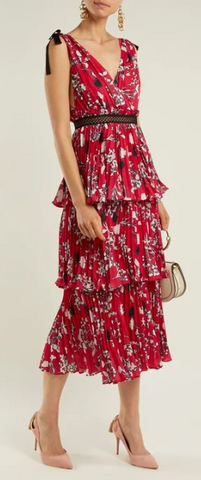 Self Portrait - Pleated Floral Midi Dress - Designer Dress hire 