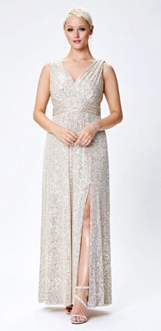 ARIELLA - Cardi Silver Maxi Dress - Designer Dress hire 