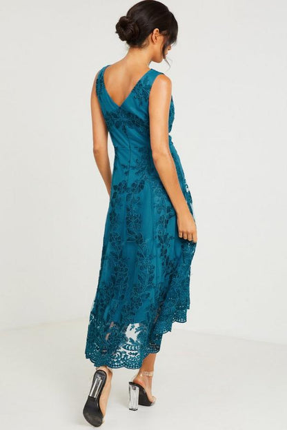 Teal Embroidered Dip Hem Dress | Quiz Dress Hire UK Girl Meets Dress Teal Embroidered Dip Hem Dress | Quiz Dress Hire UK Girl Meets Dress