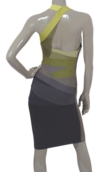 HERVE LEGER - Green and Grey Dress - Designer Dress hire 