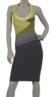 HERVE LEGER - Green and Grey Dress - Designer Dress hire 